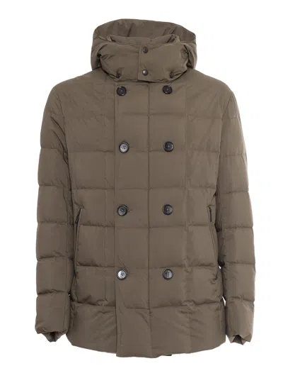 Fay Double Breasted Hooded Down Jacket In Green