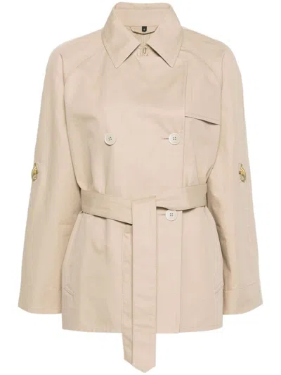 Fay Double-breasted Short Trench Coat In Beis
