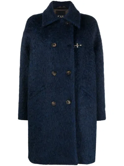 Fay Double-breasted Wool Blend Coat In Blue