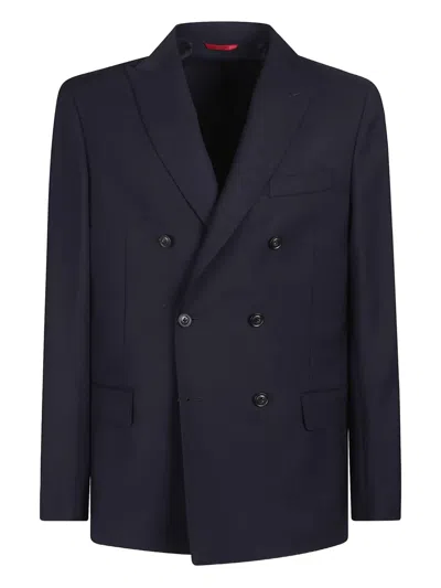 Fay Deconstructed Double Breasted Wool Blazer In Blue