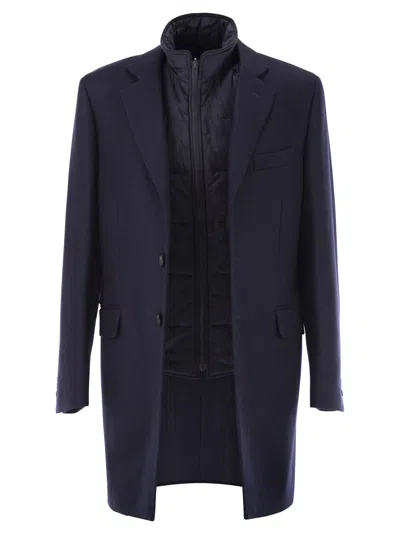 Fay Double Coat With Removable Inner Waistcoat In Black