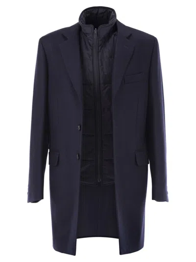 Fay Double Coat With Removable Inner Waistcoat In Black