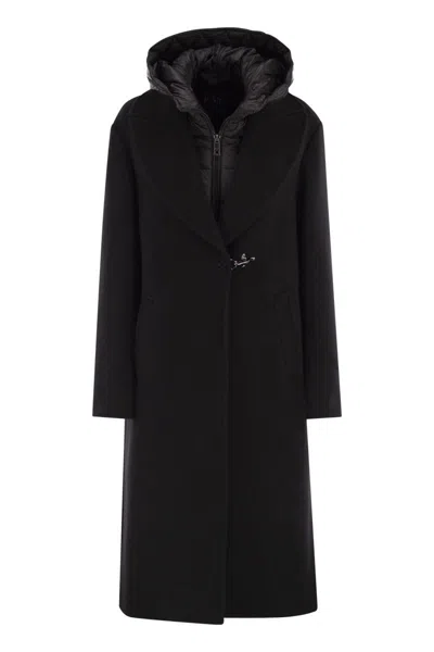Fay Double Front Coat In Wool And Cashmere In Black