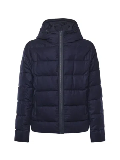 Fay Double-front Down Jacket In Carded Wool Flannel In Blue