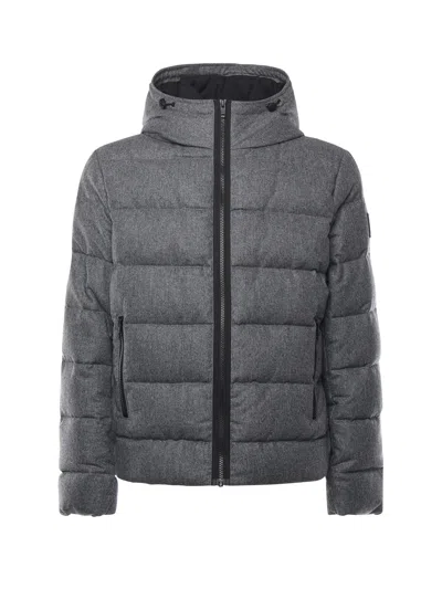 Fay Double-front Down Jacket In Carded Wool Flannel In Gray