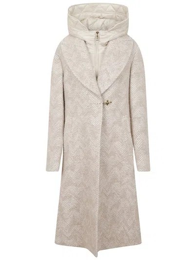 Fay Double-front Mohair Wool Coat With Removable Hood In Neutral
