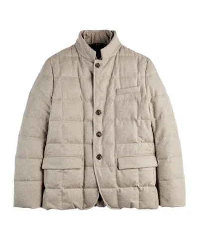 FAY DOUBLE FRONT SHORT DOWN JACKET IN CARDED WOOL FLANNEL