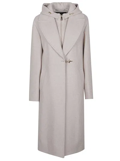 Fay Double Front Wide Lapel Wool Coat In Gray