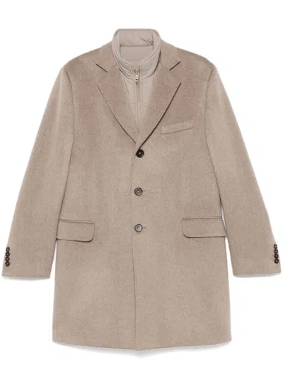 Fay Double-layer Coat In Brown