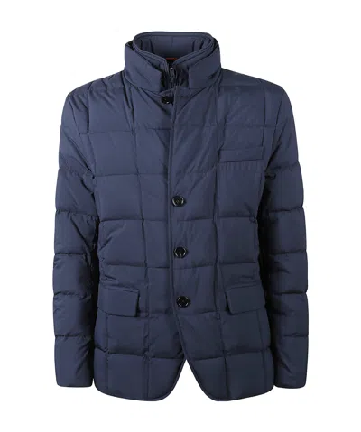 Fay Check Quilted High-neck Buttoned Jacket In Navy