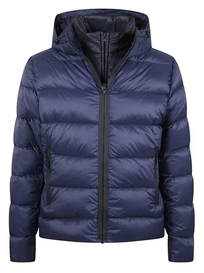 Fay Double-sided Down Jacket With Drawstring Hood And Logo Patch In Multi