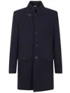 Fay Double Wool Blend Coat With Iconic Hook Closure And Flap Pockets In Blue