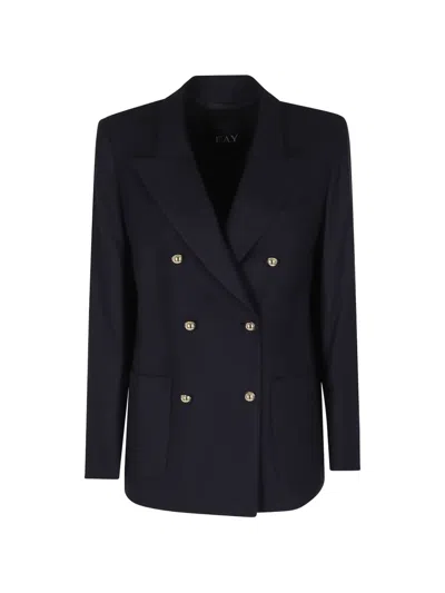 Fay Blue Double-breasted Corduroy Viscose-blend Blazer