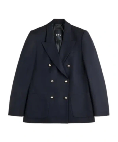 Fay Double-breasted Jacket In Mélange Flannel In Black