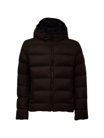 Fay Quilted Hooded Padded Black Down Jacket In Brown