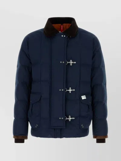 Fay Down Jacket With Contrast Collar And Pockets In Blue