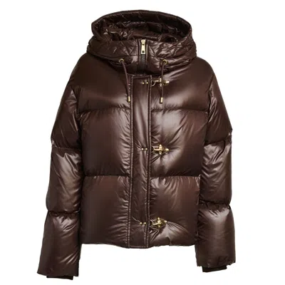 Fay Down Jacket With Wrap-around Hood And Iconic Hook Closure In Brown