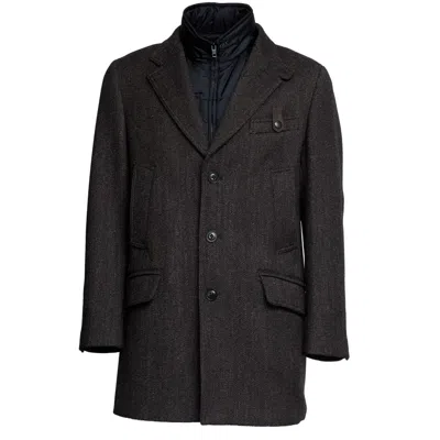 Fay Driving Double Coat In Diagonal Wool In Black