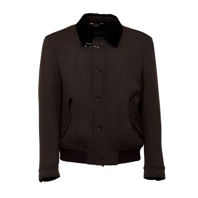 Fay Driving Double Wool Twill Corduroy Collar Bomber Jacket In Brown