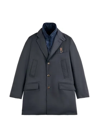 Fay Driving Single-breasted Coat In Blue