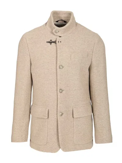 Fay Duty Jacket  Jersey Lana Bicolore Jackets White In Brown