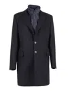 Fay Layered Navy Blue Coat With Button Fastening And Flap Pockets In Black
