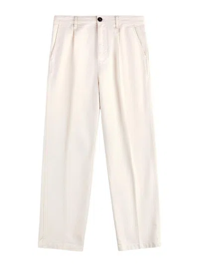 Fay Ecru Cotton Trousers With Pleats In White
