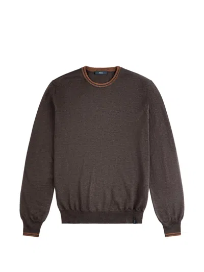 Fay Elbow-patch Crew-neck Sweater In Brown
