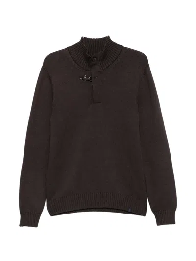 Fay Elbow-patch Hook-fastening Sweater In Brown