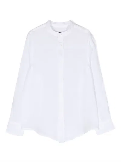 Fay Embroidered-logo Band-collar Shirt In 白色