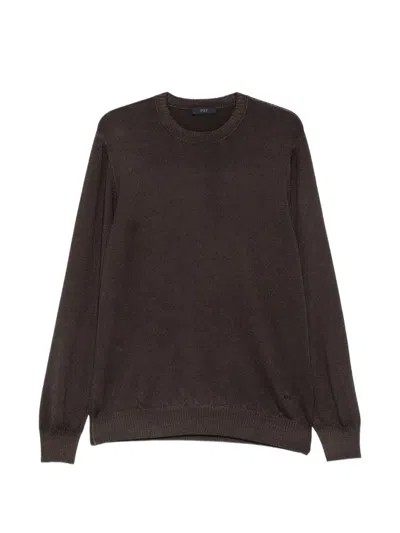 Fay Embroidered-logo Crew-neck Sweater In Brown
