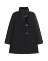 Fay Structured Black Coat With Stand-up Collar And Toggle Closures In Black