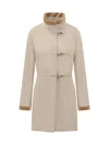 Fay Beige Solid Band Collar Trench Coat In Neutral