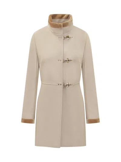 Fay Coat With Iconic Hooks And Velvet Details In Neutral