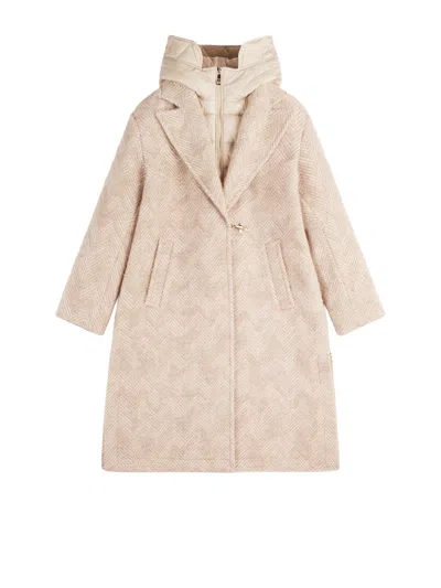 Fay Double Front Coat In Wool And Mohair Herringbone In Neutral