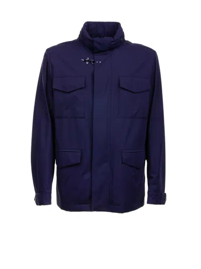 Fay Field Jacket Unlined In Stretch Nylon With Water-repellent Treatment In Blue