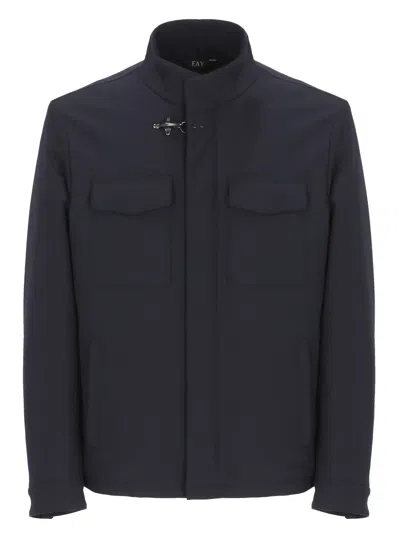 Fay Padded Short Jacket High Collar Pockets In Blue