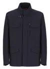 Fay Hooded Jacket With Adjustable Neck Strap In Blue