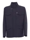 Fay Hooded Jacket With Adjustable Neck Strap In Blue