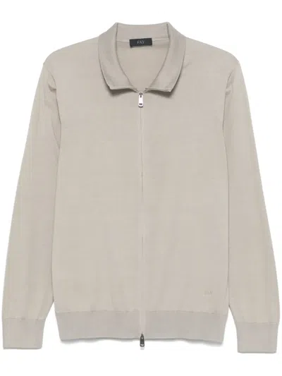 Fay Fine-knit Cardigan In Grey