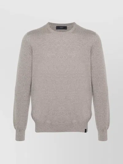 Fay Fine Knit Crewneck Wool Sweater In Neutral