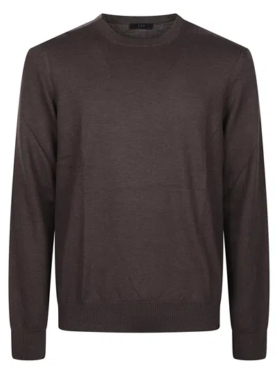 Fay Fine-knit Crewneck Virgin Wool Sweatshirt In Brown