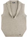 Fay Knitted Cotton Vest With Side Slits In Beige