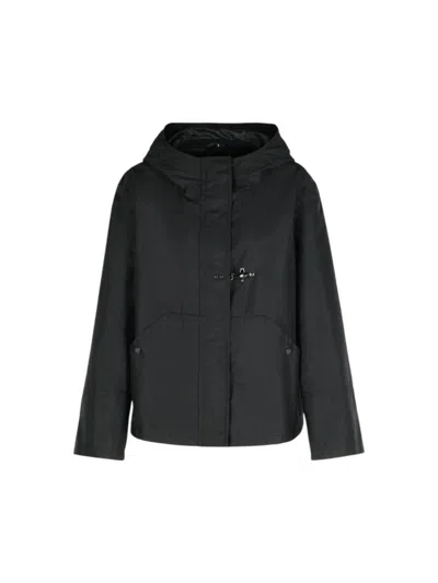 Fay Flared Black Parka With Enveloping Hood