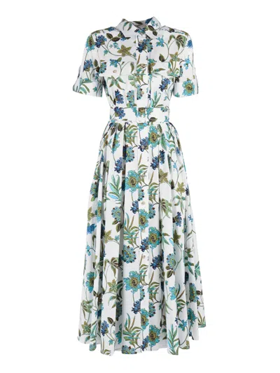 Fay Floral Print Pleated Midi Shirt Dress In Multi