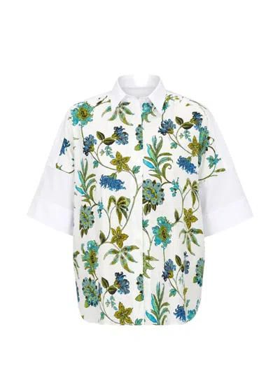Fay Floral-print Short-sleeve Shirt In White