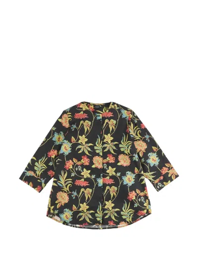 Fay Floral-print Three-quarter-sleeve Shirt In Black