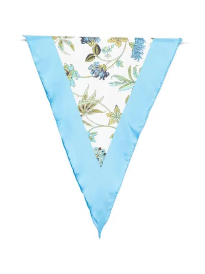 FAY Light blue triangular scarf with floral print FAY