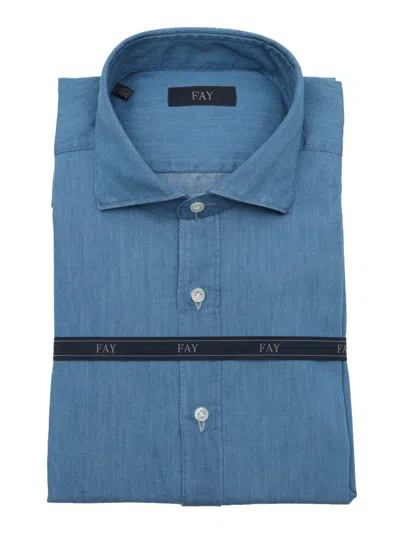Fay French Collar Blue Cotton Shirt