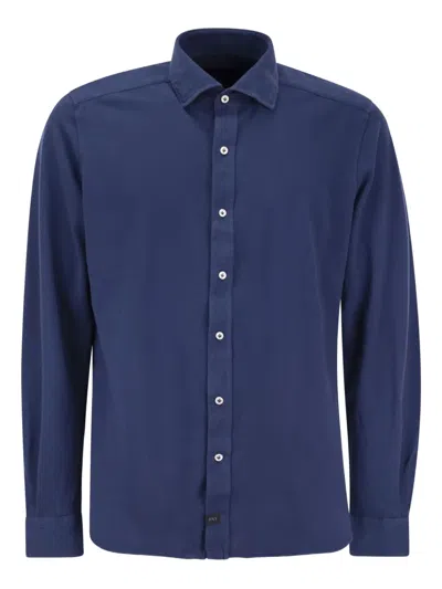 Fay French Collar Logo Label Shirt In Blue